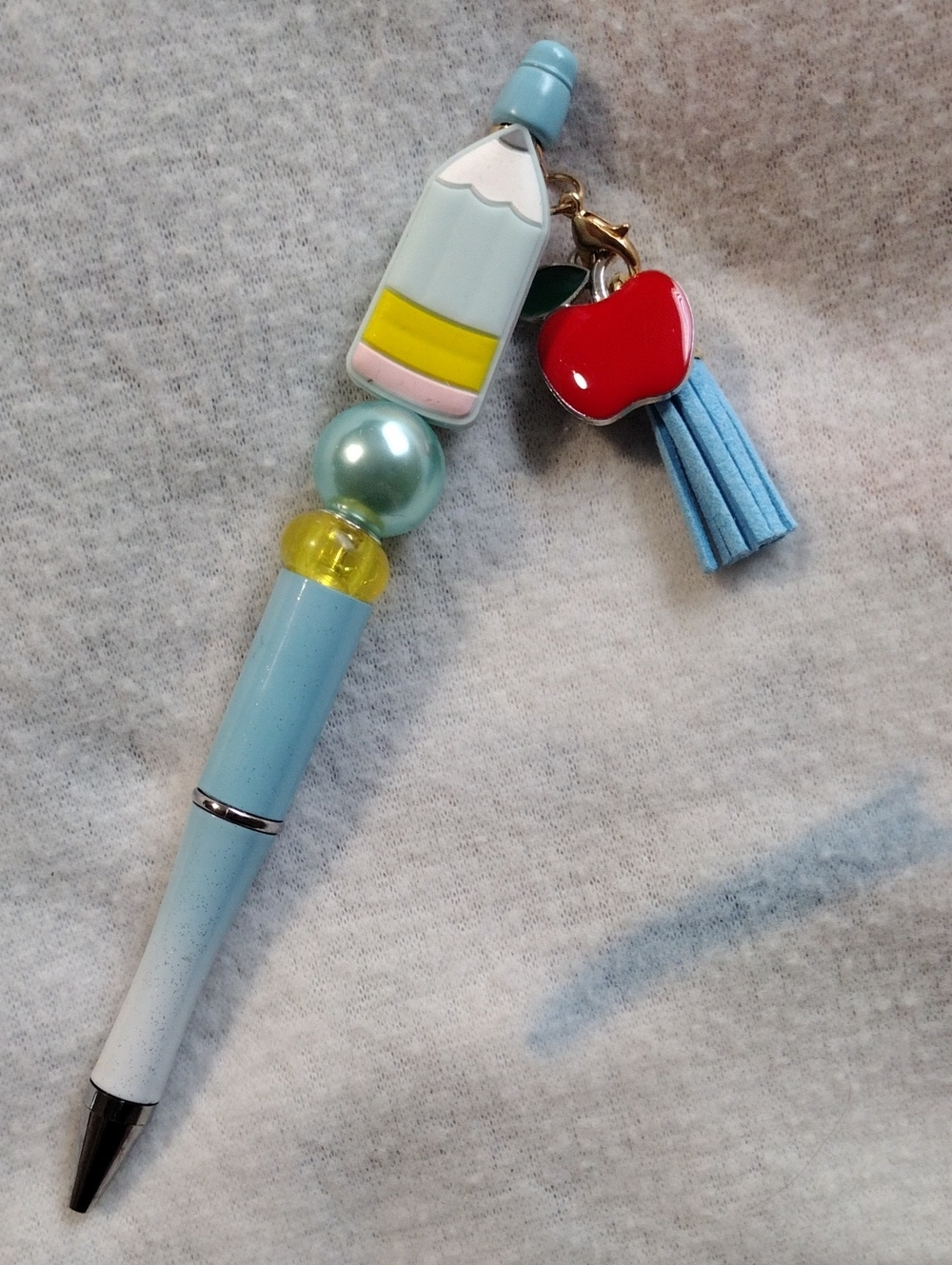 Stylish Light Blue Pencil Charm Ballpoint Pen with Apple Tassel